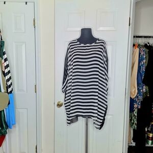 Black and White Striped Oversized Top